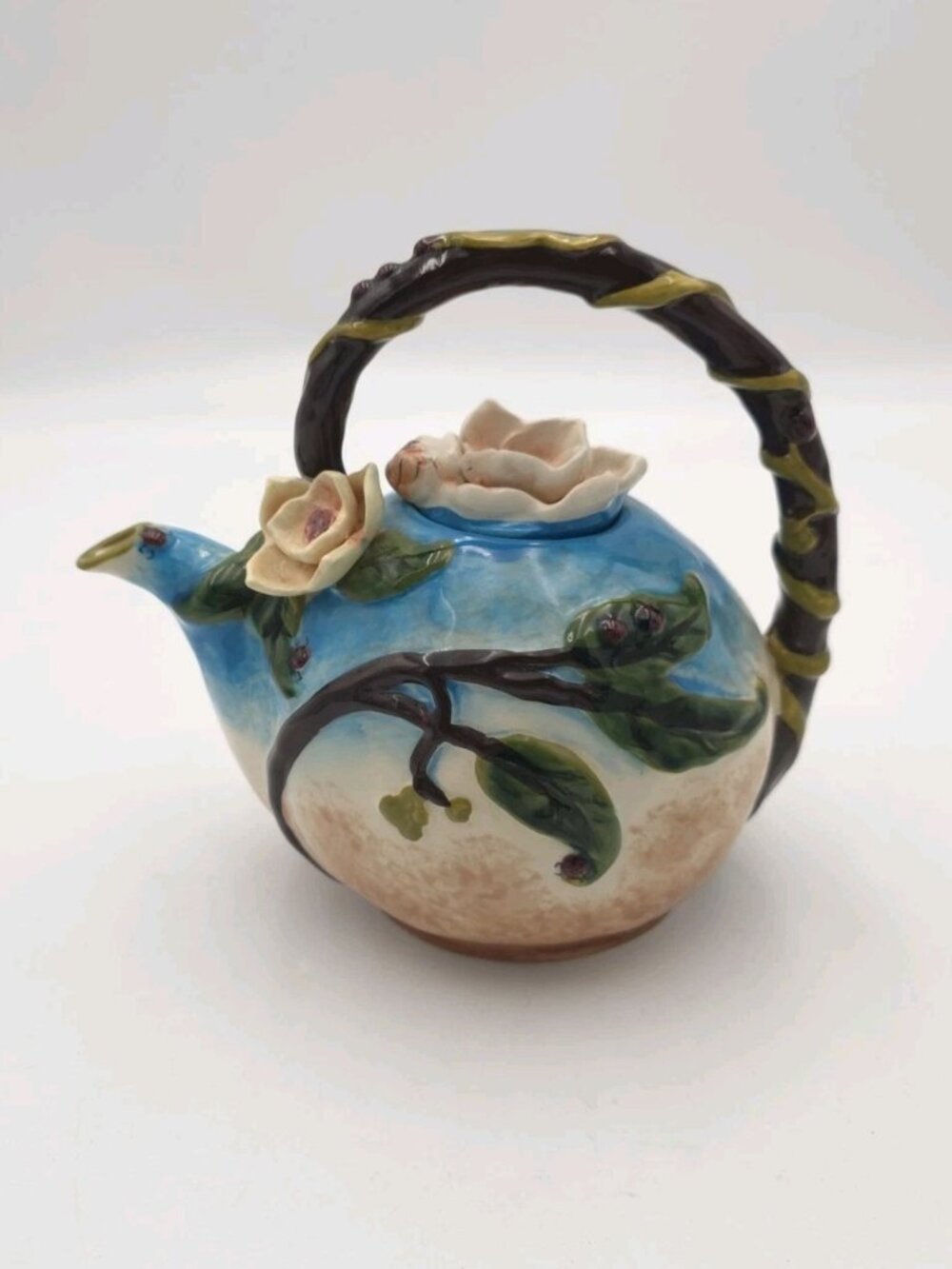 Blue Sky Heather Goldminc Bee Teapot Ceramic Floral Bee Hive Teapot 2013
